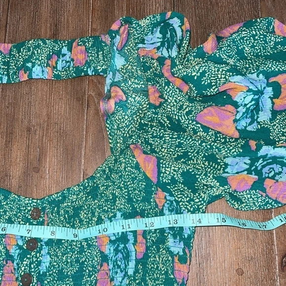 Free People Floral Dress Women’s S Green Open Back Puff Sleeve Smocked Summer - Picture 4 of 10
